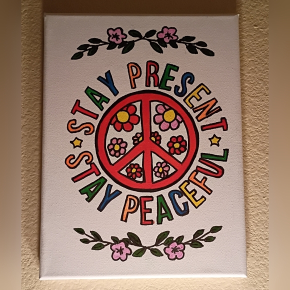 handpainted Other - Handpainted Colorful Peace Sign Canvas Art Wall Decor 9x12"